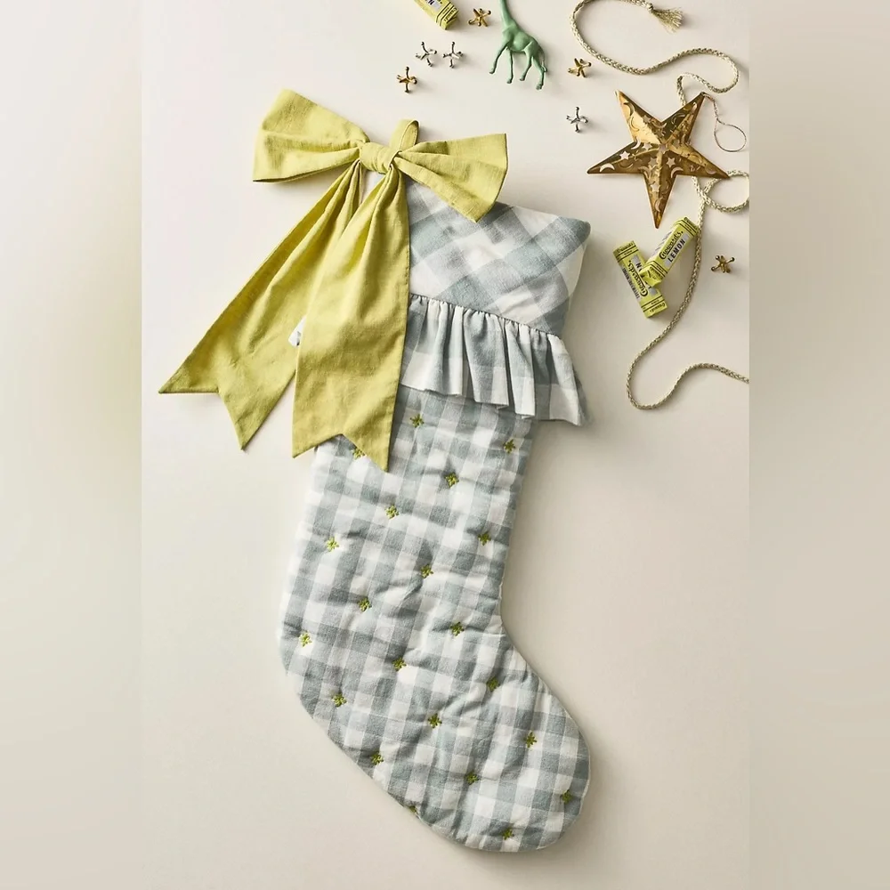 Anthropologie Gingham Bow Stocking - Picture 2 of 4